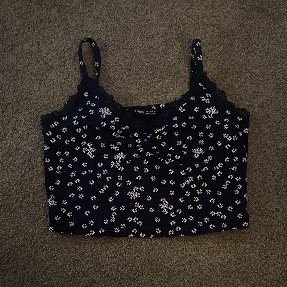 SHEIN Navy Floral Lace Camisole